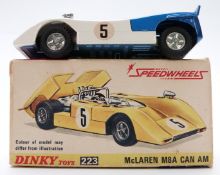 Dinky Toys Speedwheels diecast model McLaren M8A Can Am with white body, blue engine cover, red