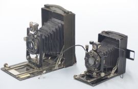 Two folding cameras comprising Voigtlander with 1:4.5 f=10.5cm lens, the other marked London