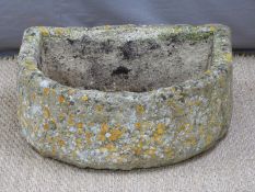 D End carved stone trough, W58 x D55 x H21cm