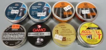 Eight tins of .22 air rifle pellets including Hobby, Air Arms Diablo Field Heavy, H&N Sports Field