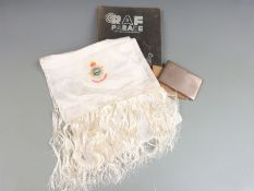 WWII embroidered Royal Air Force scarf (possibly silk), RAF Parade book compiled by S.Evelyn