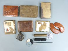 Lee Enfield and AK 47 oiler and cleaning kit, bore sight for Lee Enfield, compass, 1914 tin, further