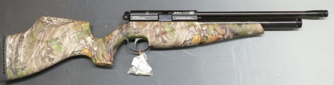 BSA Scorpion SE .22 PCP air rifle with semi-pistol grip, raised cheek piece and Realtree Camo
