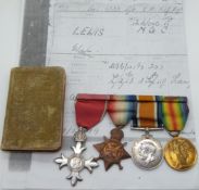 British Army WWI medals comprising  Aug-Nov 1914 (Mons) Star, War Medal and Victory Medal with oak