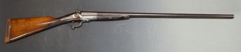 Robert S Garden of London 8 bore single barrelled hammer action shotgun with scrolling engraving