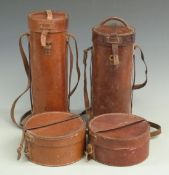 Two WWI officer's Thermos flask leather case holders together with two leather collar cases