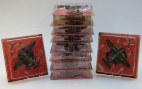 Ten approximately 1:72 scale diecast model aeroplanes including Hawker Hurricane, Macchi,