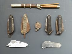 British Army assortment of six clasp knives together with a Japanese officer's eating set etc