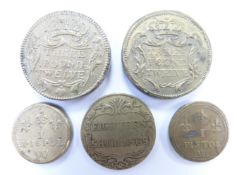 Five various coin weights for gold coins, three pounds twelve, obv bust of Josephus King of