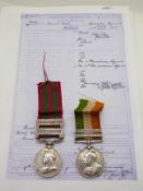 British Army India medal (1896) with two clasps, Tirah 1897-98 and Punjab Frontier 1897-98 and