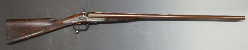 John Dickson & Son 8 bore side by side hammer action shotgun with named and engraved locks, engraved