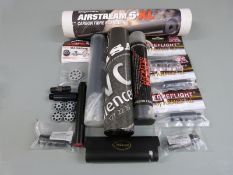 A collection of air rifle sound moderators and accessories including Daystate Airstream 6x2 carbon