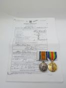 British Army WWI medals comprising War Medal and Victory Medal named to 16540 Pte A S Cuss,