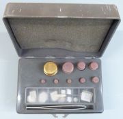 Six cased sets of metric weights, largest weight 500g