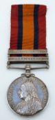 British Army Queens South Africa medal with two clasps, Orange Free State and Cape Colony named to