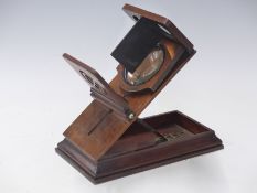 19thC mahogany table top stereoscope viewer or magnifier with interchangeable lens panels and