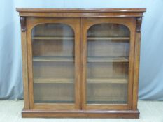 Victorian mahogany glazed bookcase with adjustable dogs tooth shelving, W150 x D40 x H138cm