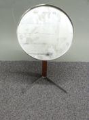 Durlston Designs retro stainless steel and teak circular mirror, height 39cm