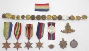 British Army WWII medals comprising 1939/1945 Star, Africa Star, Italy Star, Atlantic Star and War