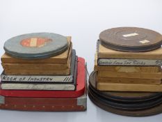 Eighteen 16mm cine film reels including examples marked 'RAF Recruitment', ICI educational examples,