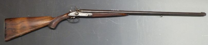 James Lang .380 double barrelled side by side hammer action rook rifle with named and engraved