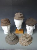 A selection of tweed hats, cap etc, all new in smaller sizes, includes Sutcliffe Farrar