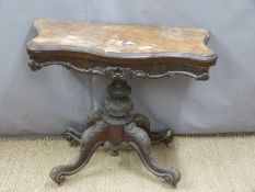 A 19thC burr walnut fold over games table, width 85cm