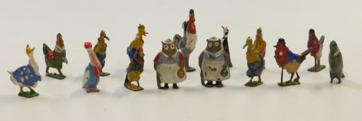 Fifteen Britains Cadbury Cococubs lead model animals including Patsy Pelican, Peter Penguin,