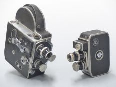Paillard Bolex 16mm cine camera with three lens carousel and a Paillard Bolex 8L cine camera