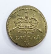 Queen Anne brass coin weight for a half gold guinea, left facing bust obverse, crown and crossed