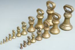 Two runs of bell weights, one 7lb to 1oz, all marked Avery, the other 7lb to 1/4oz, some with VR