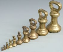 A run of ten bell weights from 7lb to 1/4oz, largest three marked Avery