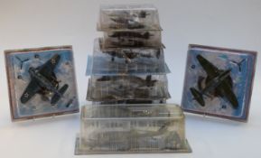 Eight approximately 1:72 and 1:144 scale diecast model aircraft including UH-60L Blackhawk, Focke-