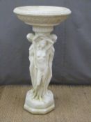 Garden bird bath, the based formed of three nude ladies, height 79cm