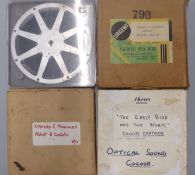 Four various 16mm cartoon cine films comprising reels marked 'The Early Bird and the Worm', 'Jack