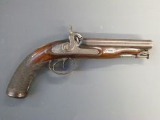 Deep and Hinkley approximately 28 bore double barreled side by side percussion hammer action