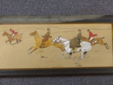 Attributed to Dorothy Hardy in the manner of Cecil Aldin pen and watercolour hunting scene, 27 x