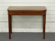 Victorian inlaid mahogany fold-over table, W91 x D44 x H73cm