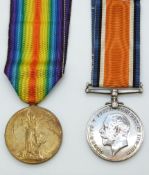 British Army WWI medals comprising War Medal and Victory Medal, named to 37910 Pte A Mathews,