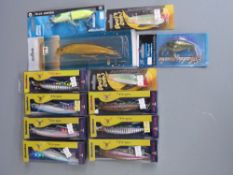 Seven Snowbee stinger lures, two Devil's Own spoons, Ocean Smart, Shakespeare and Abu Garcia