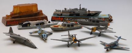 Ten Dinky Toys diecast model military waterline ships and aeroplanes including Air Sea Rescue Launch