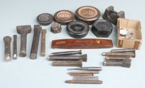 A quantity of various cast iron weights and punch blanks, largest weight 4lb, ex Monmouthshire