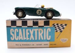 Tri-ang Scalextric model motor racing/ slot car Austin Healey 3000 racing car with green body, beige