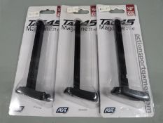 Three ASG TAG 4.5mm magazines, new in original packaging.