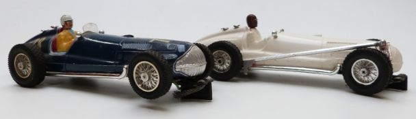 Two Airfix MRRC model motor racing/ slot car Mercedes W.154 GP racing cars one with blue body,