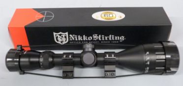 Nikko Stirling Mountmaster Illuminated AO 3-9x50 IR MO rifle scope, new in original box.