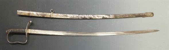 Australian 1861 pattern sabre with 80cm blade and metal scabbard