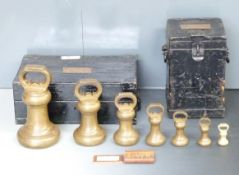 Cased Victorian County of Monmouth standard set of bell weights from 56lb to 2 grains by Doyle & Son