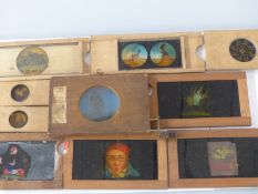 Ten mechanical magic lantern slides including ship at sea, man with moving eyes, bucking donkey,