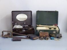 1940s cased bakelite hairdryer, retro Vidor radio, animal trap, two vintage fishing reels etc